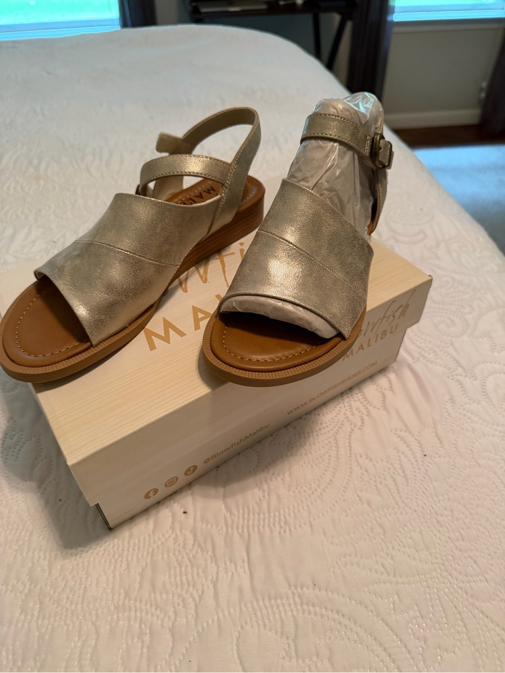 Blowfish Metallic Champagne Open-Toe Slingback Sandals